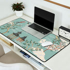 Vintage Chinoiserie Pastel Pagoda Bridge Garden Landscape Desk Mat Gallery Image 2