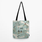 Vintage Chinoiserie Pastel Pagoda Bridge Garden Landscape Tote Bag Gallery Image 2
