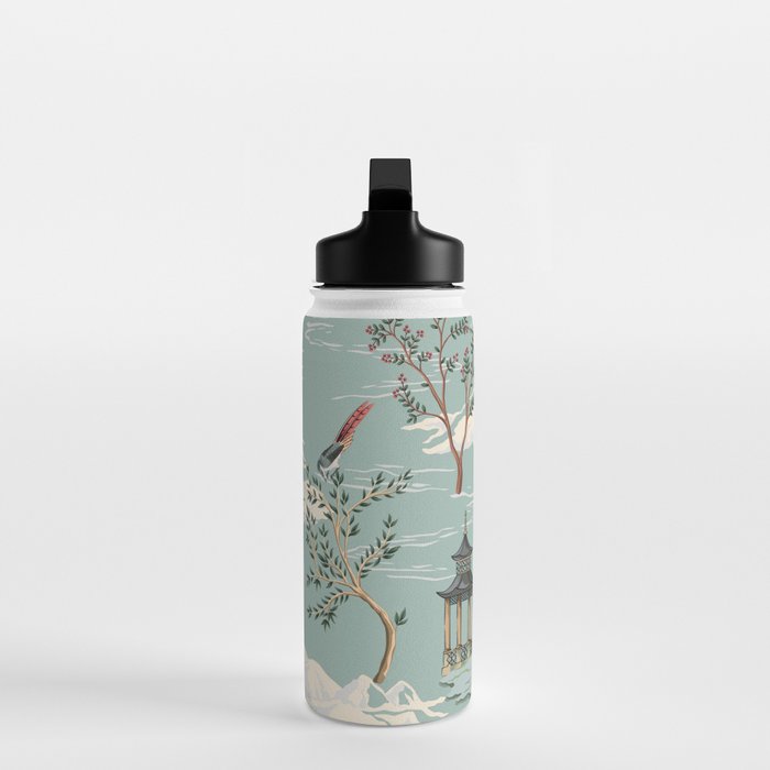 Vintage Chinoiserie Pastel Pagoda Bridge Garden Landscape Water Bottle Gallery Image 3
