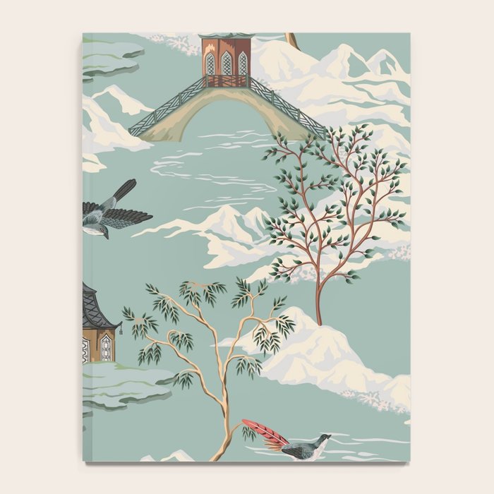 Vintage Chinoiserie Pastel Pagoda Bridge Garden Landscape Notebook Gallery Image 4