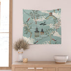 Vintage Chinoiserie Pastel Pagoda Bridge Garden Landscape Wall Tapestry Gallery Image 2