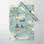 Vintage Chinoiserie Pastel Pagoda Bridge Garden Landscape Wrapping Paper Gallery Image 1