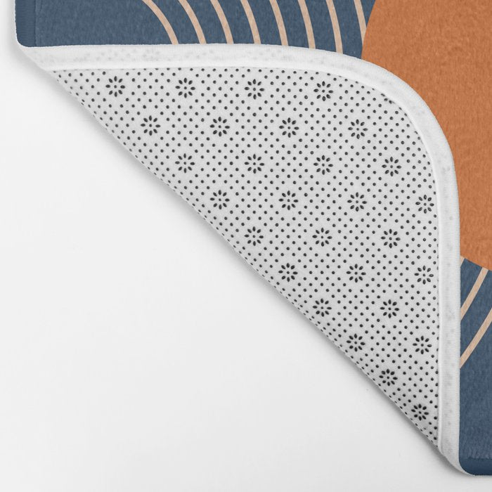 Geometric Lines in Orange and Navy Blue 2 (Sun and Rainbow Abstract) Bath Mat Gallery Image 2