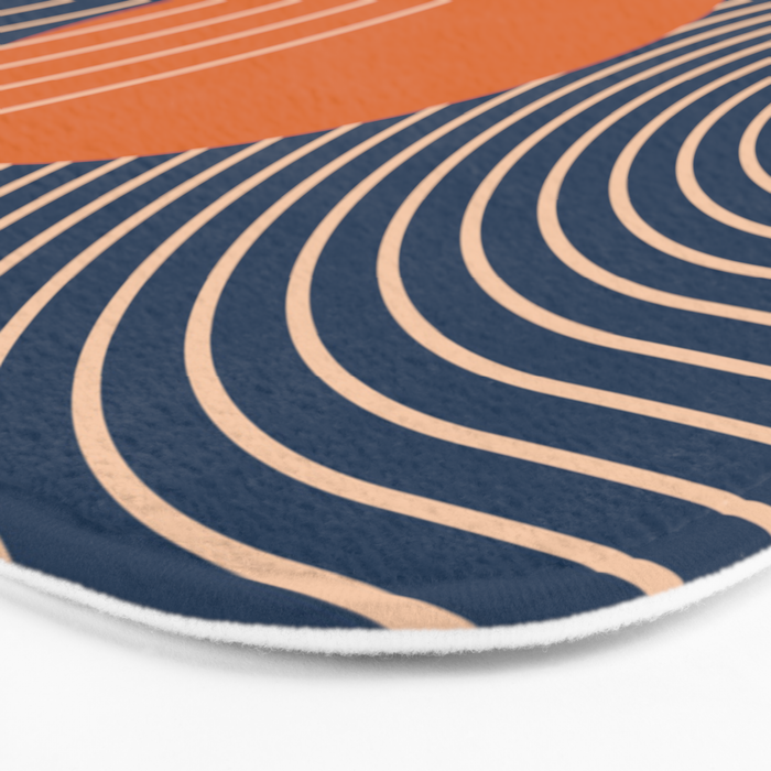 Geometric Lines in Orange and Navy Blue 2 (Sun and Rainbow Abstract) Bath Mat Gallery Image 3