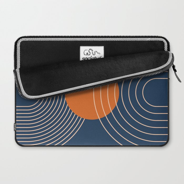 Geometric Lines in Orange and Navy Blue 2 (Sun and Rainbow Abstract) Laptop Sleeve Gallery Image 2