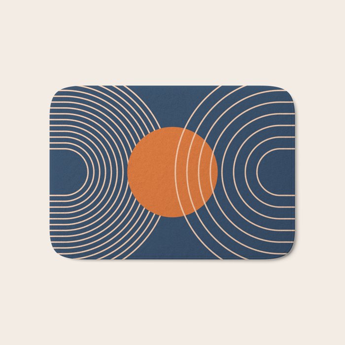 Geometric Lines in Orange and Navy Blue 2 (Sun and Rainbow Abstract) Bath Mat Gallery Image 1