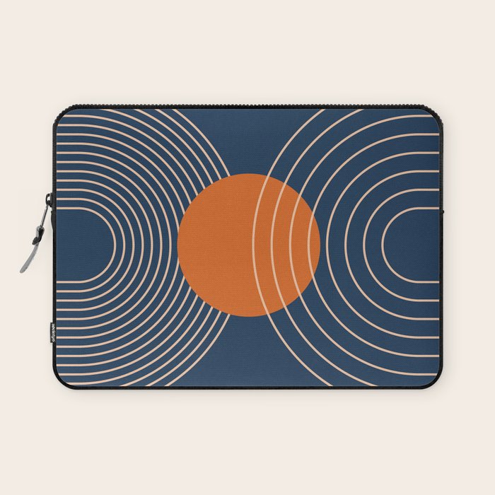 Geometric Lines in Orange and Navy Blue 2 (Sun and Rainbow Abstract) Laptop Sleeve Gallery Image 1
