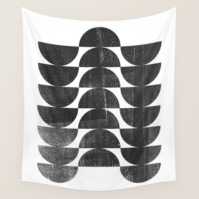 Mid Century Modern Op Art Black and White Pattern Wall Tapestry Gallery Image 4