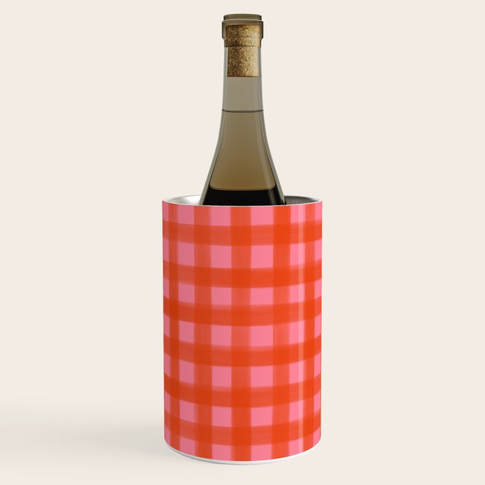 Watercolor Gingham - pink and tomato Wine Chiller Gallery Image 1