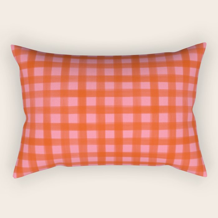 Watercolor Gingham - pink and tomato Rectangular Pillow Gallery Image 2