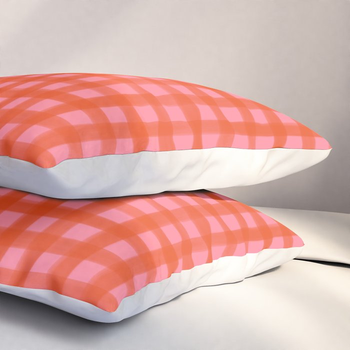 Watercolor Gingham - pink and tomato Pillow Sham Gallery Image 3