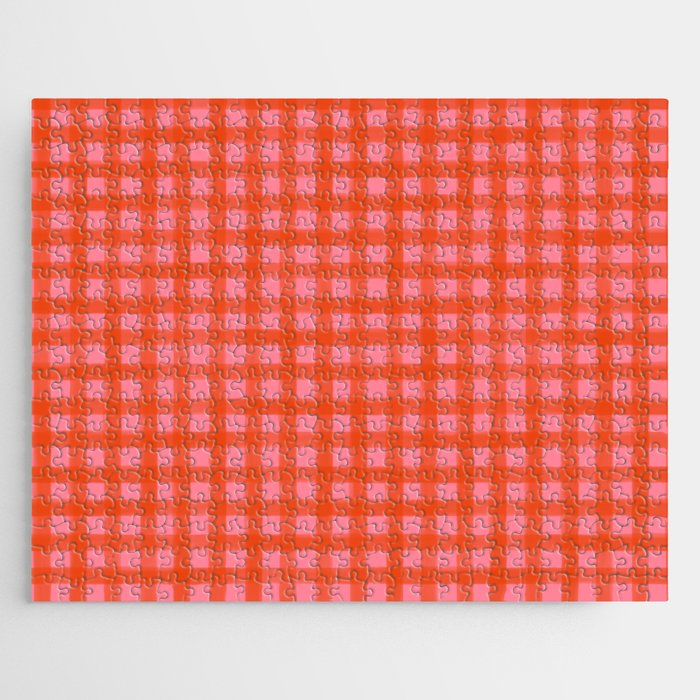 Watercolor Gingham - pink and tomato Jigsaw Puzzle Gallery Image 1