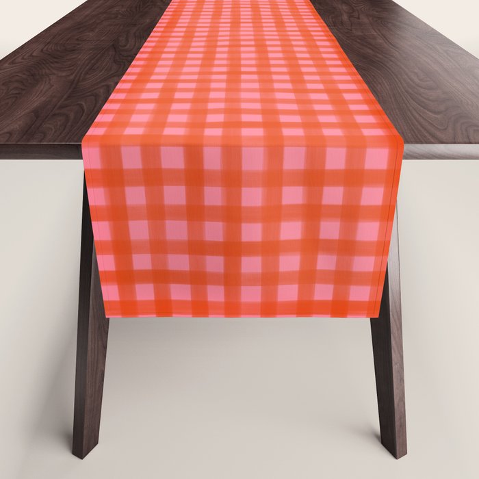 Watercolor Gingham - pink and tomato Table Runner Gallery Image 1