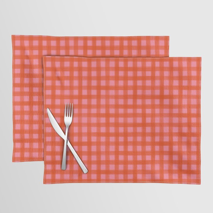 Watercolor Gingham - pink and tomato Placemat Gallery Image 1