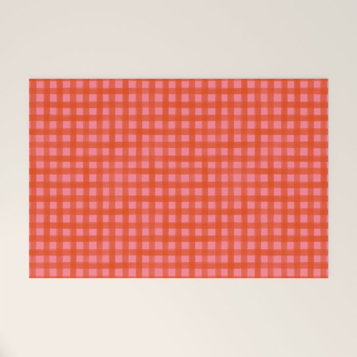 Watercolor Gingham - pink and tomato Welcome Mat Gallery Image 1