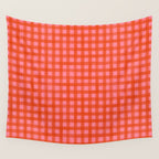 Watercolor Gingham - pink and tomato Wall Tapestry Gallery Image 4