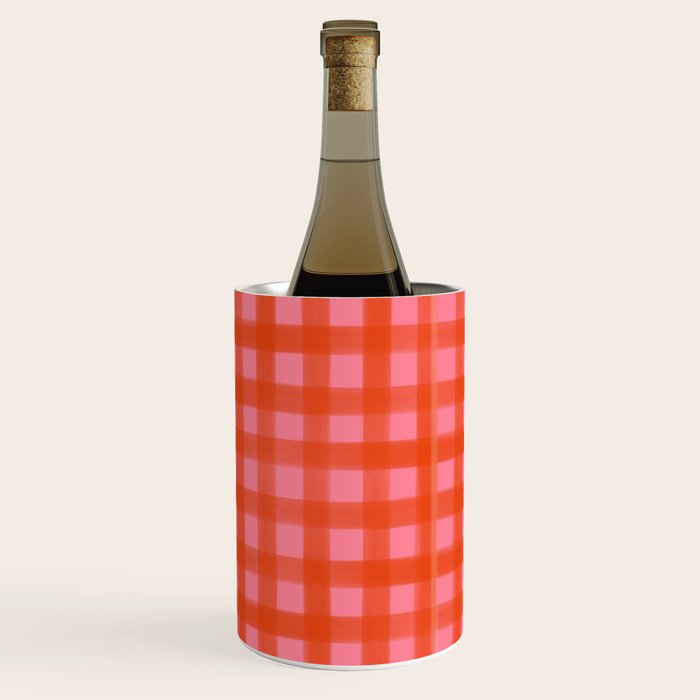 Watercolor Gingham - pink and tomato Wine Chiller Gallery Image 2