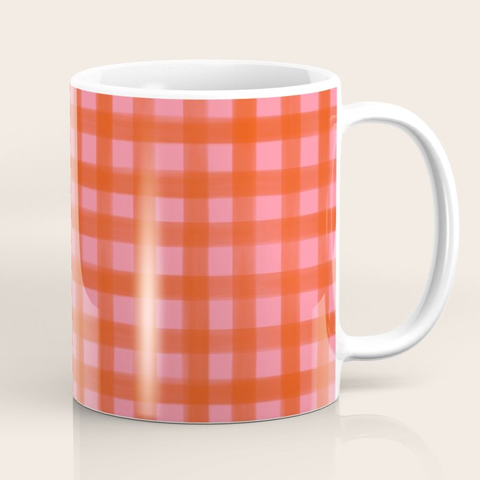 Watercolor Gingham - pink and tomato Coffee Mug Gallery Image 1