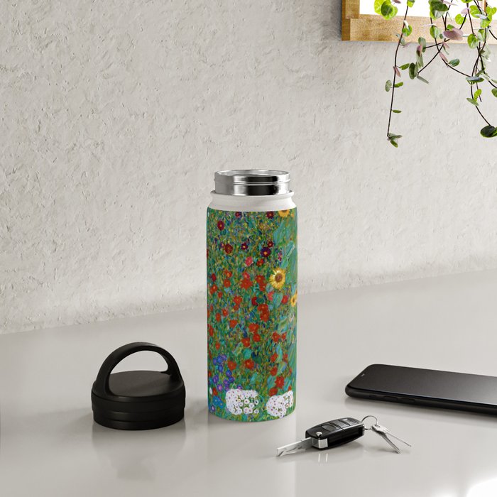 Gustav Klimt "Farm Garden with Sunflowers" Water Bottle Gallery Image 4