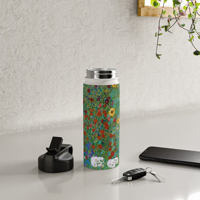 Gustav Klimt "Farm Garden with Sunflowers" Water Bottle Gallery Image 4