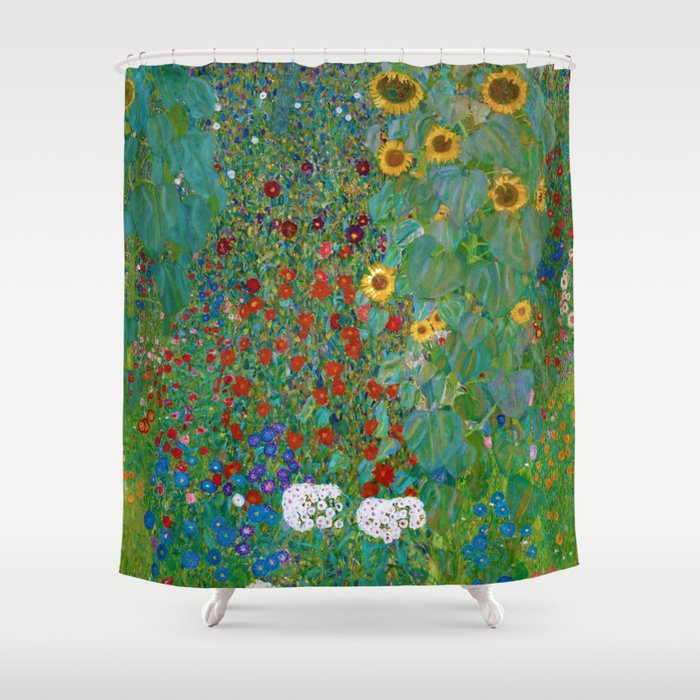 Gustav Klimt "Farm Garden with Sunflowers" Shower Curtain Gallery Image 1
