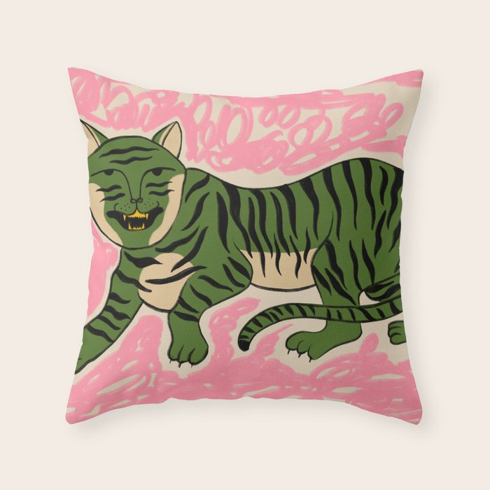GREEN TIGER Throw Pillow Gallery Image 6