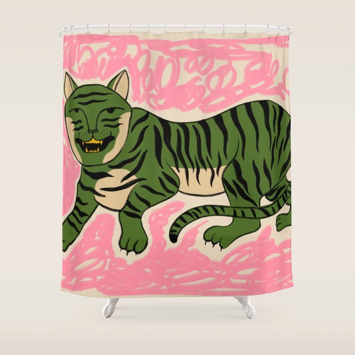 GREEN TIGER Shower Curtain Gallery Image 1