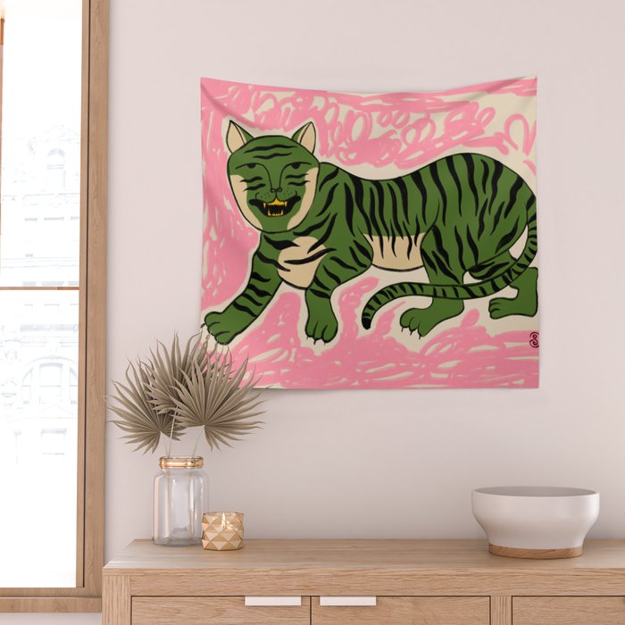 GREEN TIGER Wall Tapestry Gallery Image 2