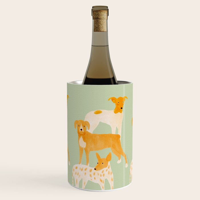 Three Dogs Lined Up - Yellow and Sage Wine Chiller Gallery Image 1