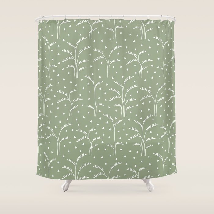 Boho Trees on Sage Green Shower Curtain Gallery Image 1