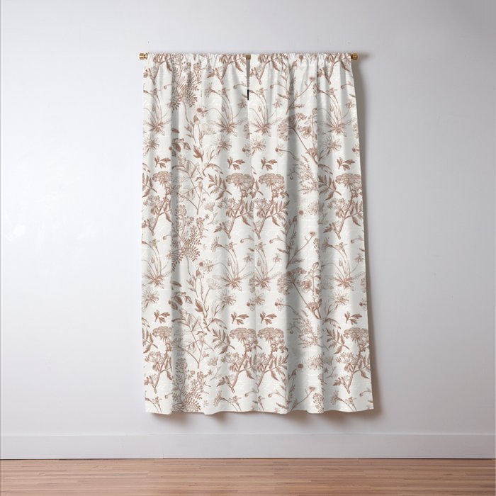 Meadow Floral Herbarium Cottagecore Botanical Monochromatic Pattern - Mocha Mousse  Window Curtain Gallery Image 3
