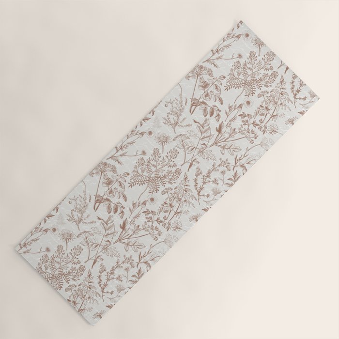 Meadow Floral Herbarium Cottagecore Botanical Monochromatic Pattern - Mocha Mousse  Yoga Mat Gallery Image 1