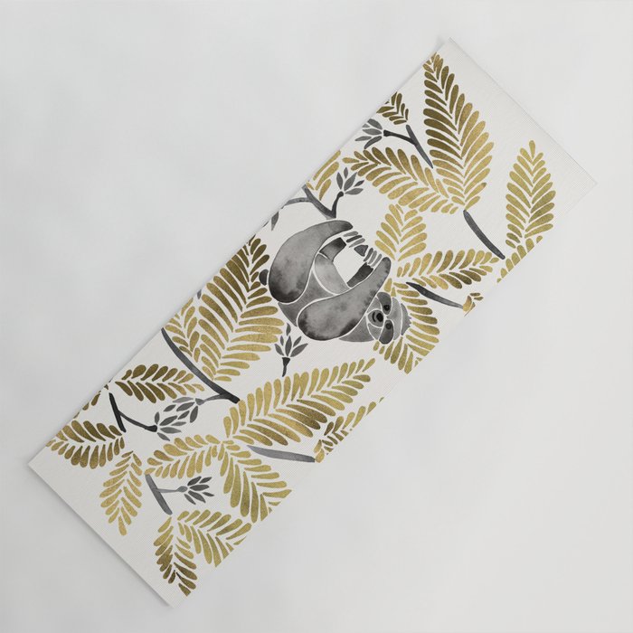 Happy Sloth - Tropical Gold Leaves Yoga Mat Gallery Image 1
