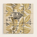 Happy Sloth - Tropical Gold Leaves Wood Wall Art Gallery Image 1