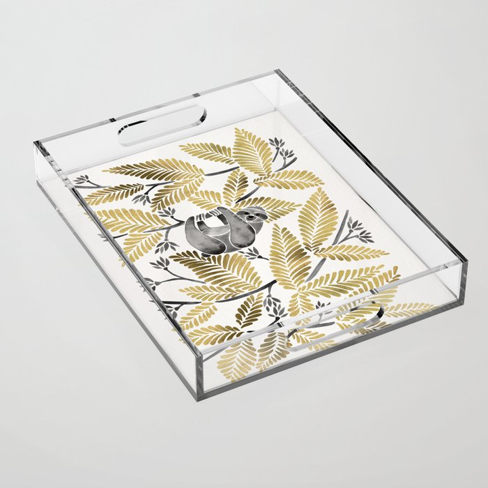Happy Sloth - Tropical Gold Leaves Acrylic Tray Gallery Image 1