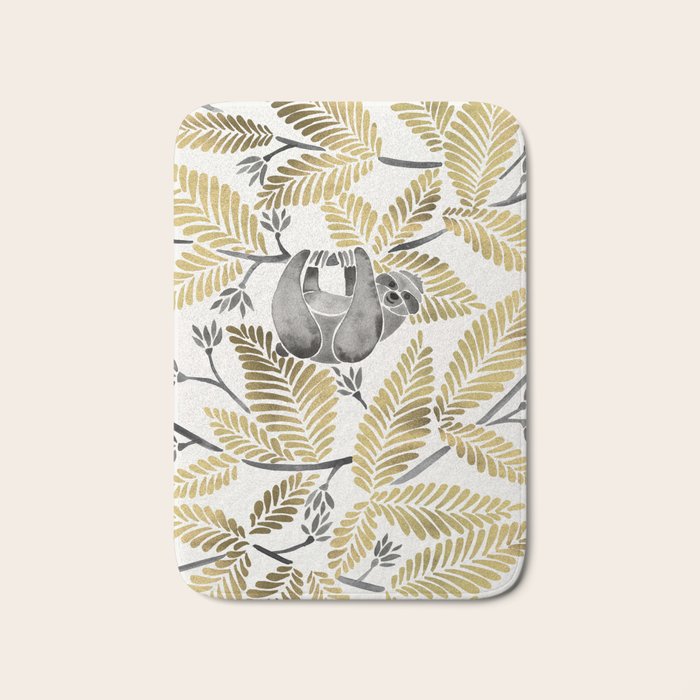 Happy Sloth - Tropical Gold Leaves Bath Mat Gallery Image 1