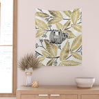 Happy Sloth - Tropical Gold Leaves Wall Tapestry Gallery Image 2