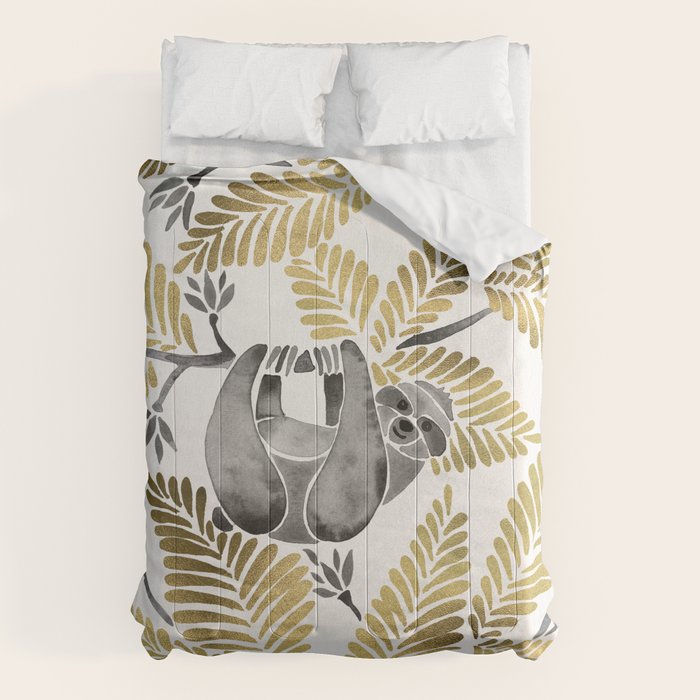Happy Sloth - Tropical Gold Leaves Comforter Gallery Image 1