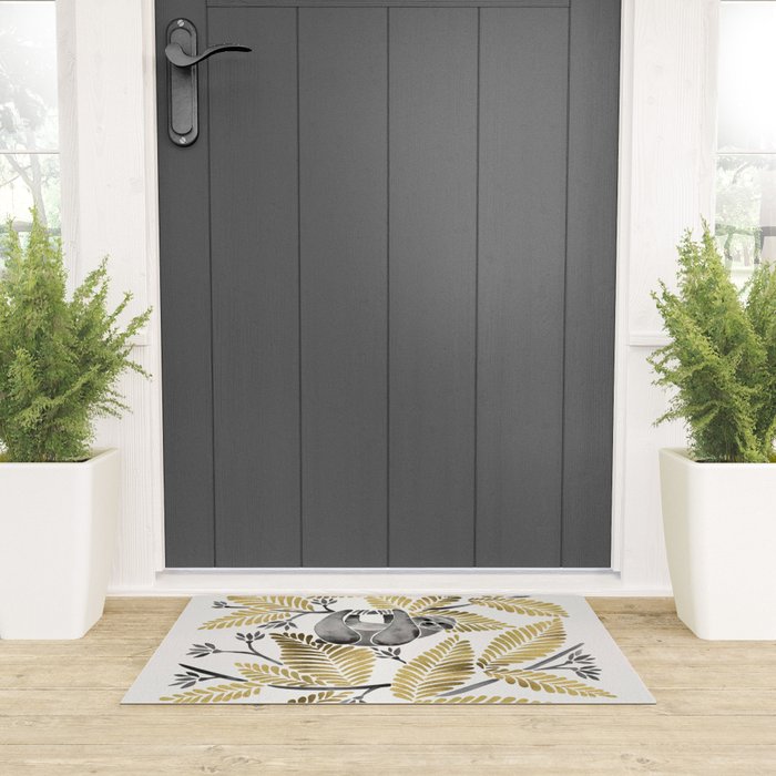 Happy Sloth - Tropical Gold Leaves Welcome Mat Gallery Image 3