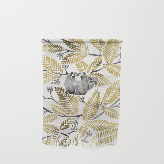 Happy Sloth - Tropical Gold Leaves Wall Hanging Gallery Image 1