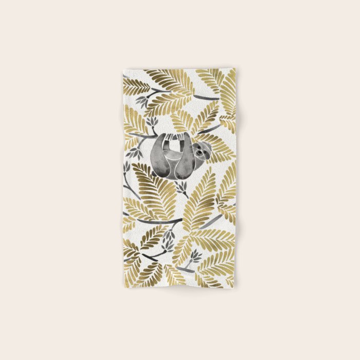 Happy Sloth - Tropical Gold Leaves Bath Towel Gallery Image 1