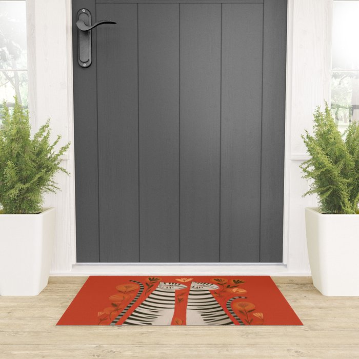 Striped Cat Pair Welcome Mat Gallery Image 3