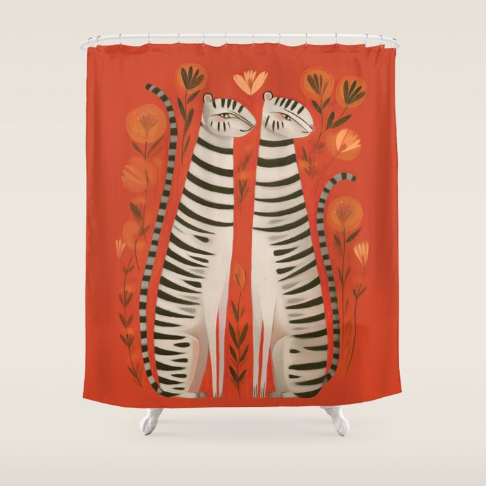 Striped Cat Pair Shower Curtain Gallery Image 1