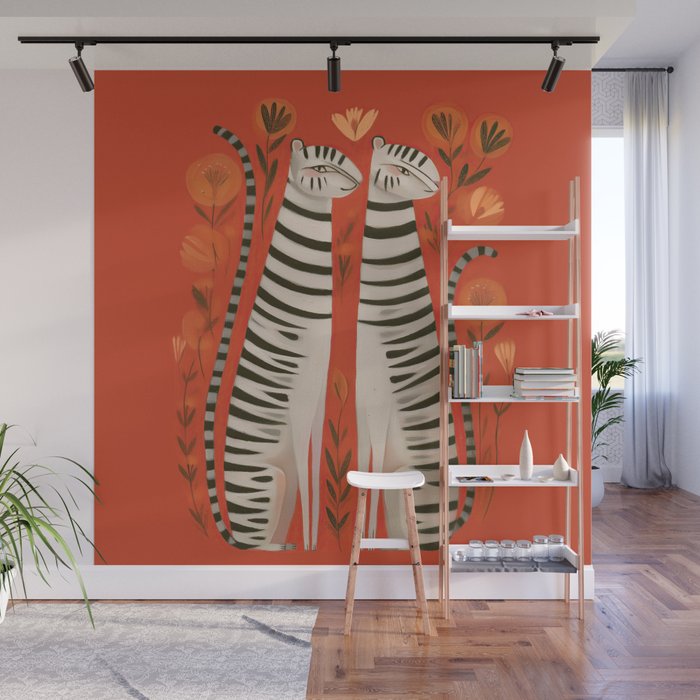 Striped Cat Pair Wall Mural Gallery Image 1