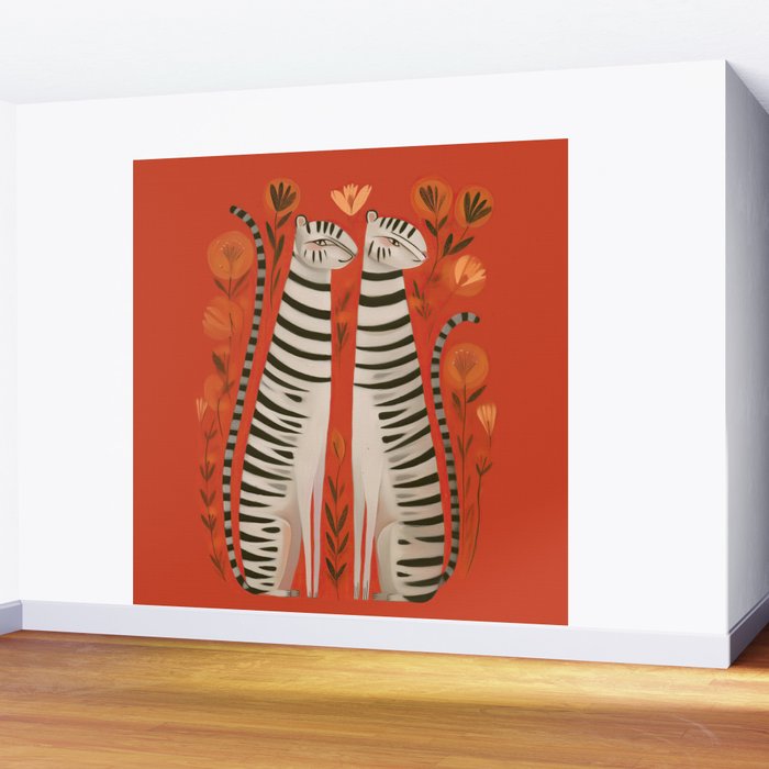 Striped Cat Pair Wall Mural Gallery Image 2