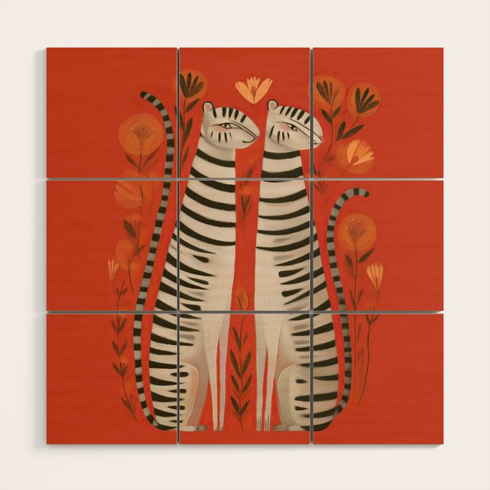 Striped Cat Pair Wood Wall Art Gallery Image 1
