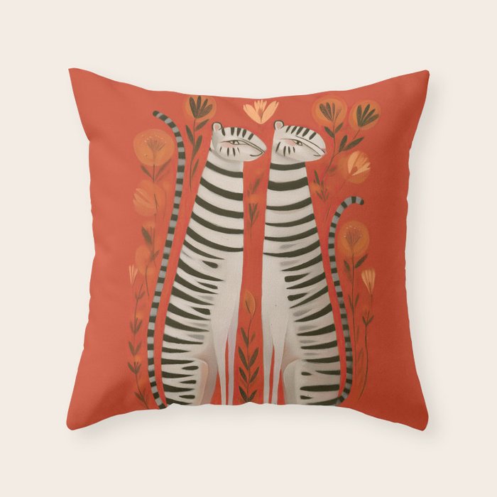 Striped Cat Pair Throw Pillow Gallery Image 1