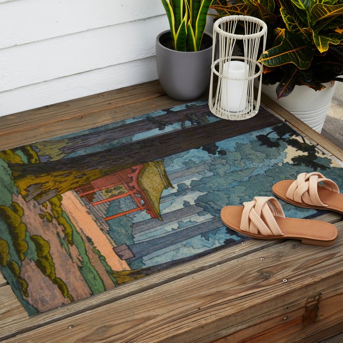 YoshidaToshi Sacred Grove Antique Japanese Woodblock Print  Outdoor Rug Gallery Image 2
