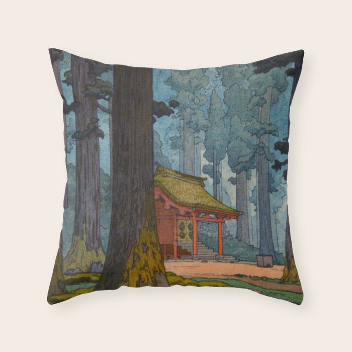 YoshidaToshi Sacred Grove Antique Japanese Woodblock Print  Throw Pillow Gallery Image 6