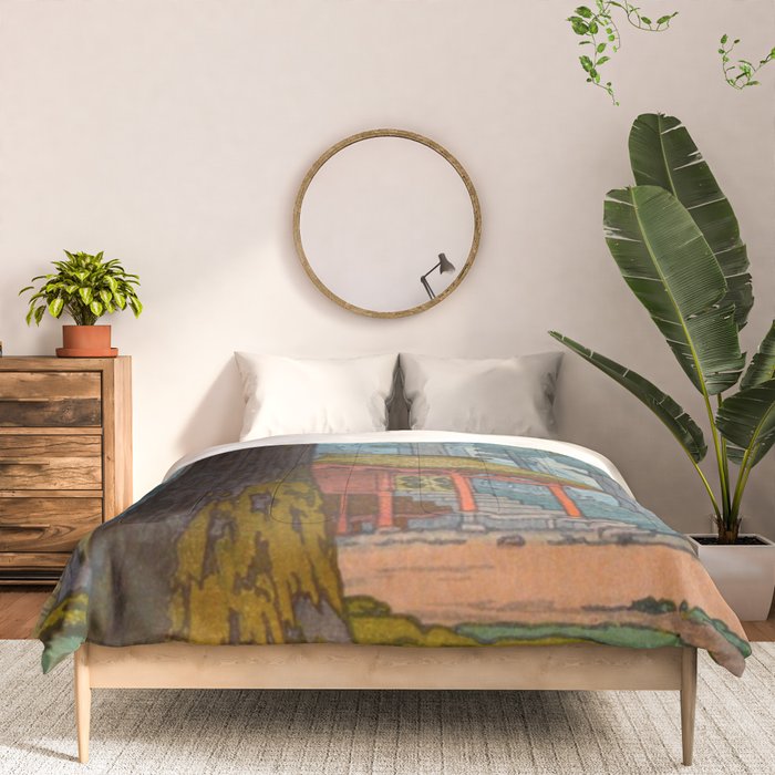 YoshidaToshi Sacred Grove Antique Japanese Woodblock Print  Comforter Gallery Image 3